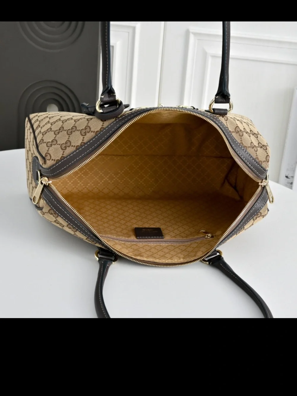 Gucci Beige GG Supreme Satchel with Green and Red Web Stripe